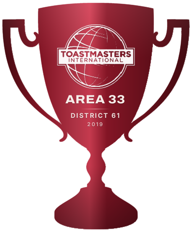 Toastmasters Area 33 District 61 2019 trophy won by Noah Merriby