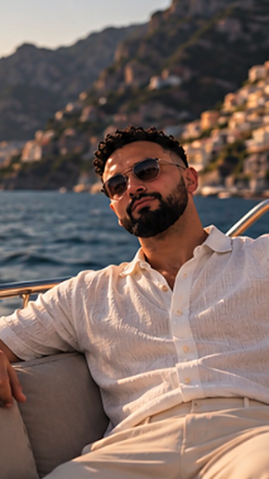 Noah Merriby on a boat on the Amalfi coast
